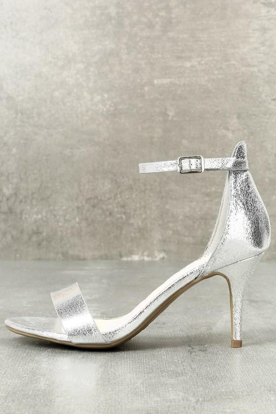 Bamboo Lilith Silver Ankle Strap Heels | Lulus