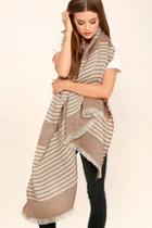 Lulus Cozy Composition Cream And Beige Striped Scarf