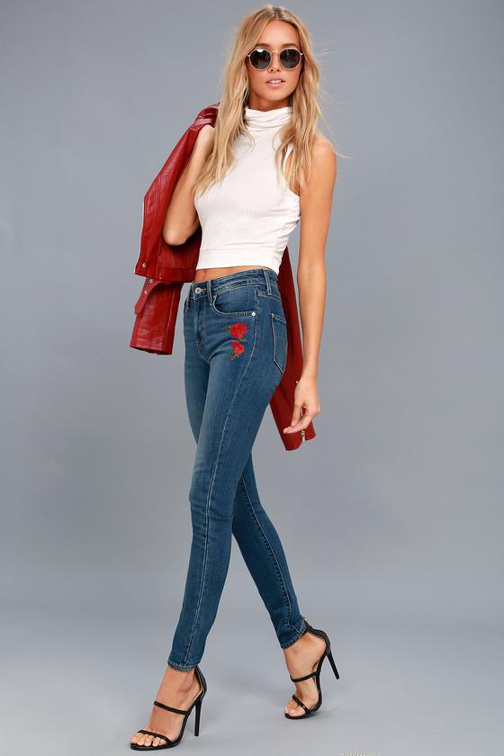 Levi's 721 High Rise Skinny Medium Wash Embroidered Jeans | Lulus
