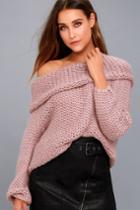 Lulus | Forever Cozy Mauve Pink Knit Off-the-shoulder Sweater | Size Medium/large