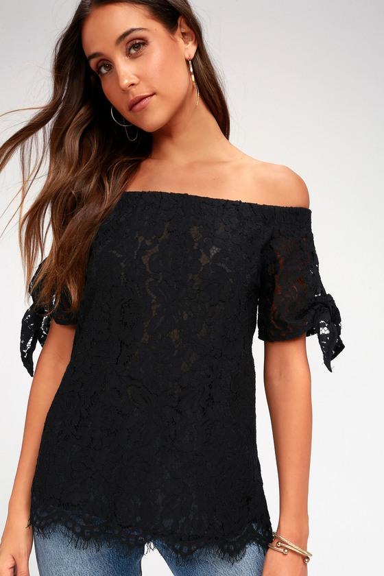 Ethereal View Black Lace Off-the-shoulder Top | Lulus