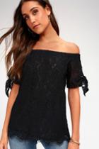 Ethereal View Black Lace Off-the-shoulder Top | Lulus