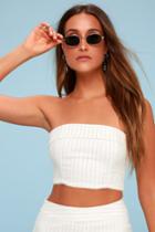 4si3nna Daria Cream Pinstripe Tie-back Strapless Crop Top | Lulus