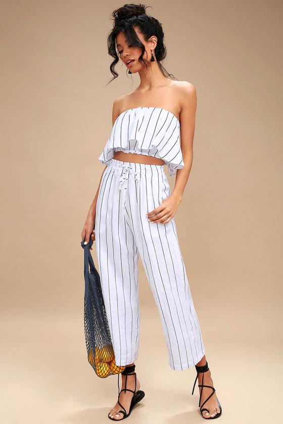 Faithfull The Brand Clemence Navy Blue And White Striped Culottes | Lulus