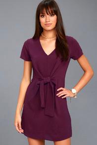 Lulus Belong To The City Plum Purple Knotted Shift Dress