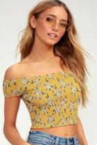 Breezy Living Mustard Yellow Floral Print Off-the-shoulder Top | Lulus