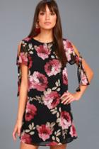 Lulus | Everything For You Black Floral Print Shift Dress | Size Medium | 100% Polyester