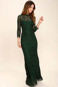 Lulus More Than Love Dark Green Lace Maxi Dress