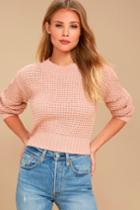 Lulus | Campfire Cozy Blush Pink Cropped Sweater | Size Large