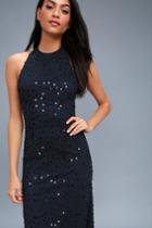 Cielo Navy Blue Sequin Halter Maxi Dress | Lulus