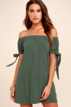 Al Fresco Evenings Olive Green Off-the-shoulder Dress | Lulus