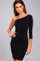Lulus | Hello Lover Black One-shoulder Bodycon Dress | Size Large