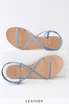 Chrissy Denim Blue Leather Flat Sandal Heels | Lulus