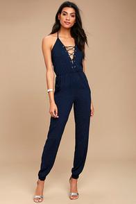 Lulus Unpredictable Navy Blue Lace-up Jumpsuit