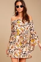 Blushing Blooms Blush Floral Print Off-the-shoulder Dress | Lulus