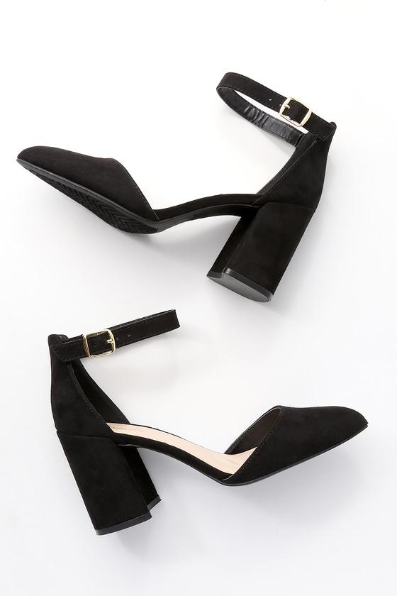 Qupid Ellarose Black Suede Ankle Strap Heels | Lulus