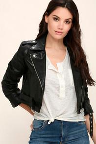 Lulus Serendipitous Black Vegan Leather Moto Jacket