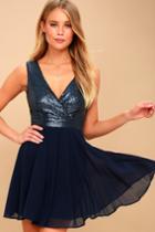 Lulus | Sparkle And Shine Navy Blue Sequin Skater Dress