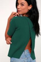 Casual Aesthetic Forest Green Ribbed Knit Split Back Sweater Top | Lulus