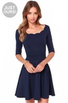Lulus Exclusive Tip The Scallops Navy Blue Dress