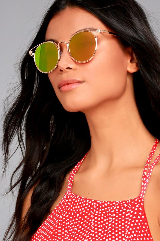 Lulus | Good Golly Gold And Pink Mirrored Sunglasses