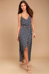 Lulus Way You Sway Navy Blue Floral Print Maxi Skirt