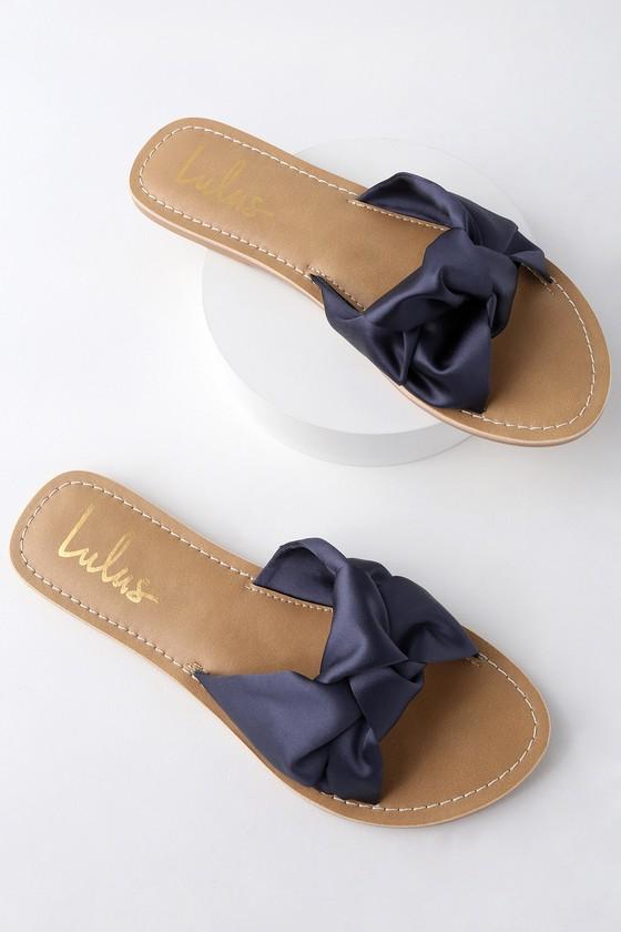 Makenzie Navy Blue Satin Slide Sandal Heels | Lulus
