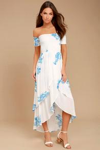Lucy Love Barefoot White Print Off-the-shoulder High-low Dress