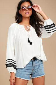 Lulus Fiesta Beach White Long Sleeve Top