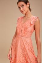 Bb Dakota Rease Coral Orange Lace Ruffled Dress | Lulus