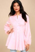 Free People All The Time Blush Pink Long Sleeve Tunic Top