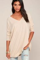 Lulus | Ticket To Cozy Beige Oversized Sweater | Size Small/medium