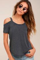 Z Supply Anuhea Charcoal Grey Off-the-shoulder Tee