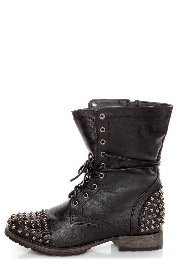 Georgia 28 Black Studded Lace-up Combat Boots