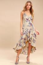 Gild The Lily Beige Floral Print High-low Maxi Dress | Lulus