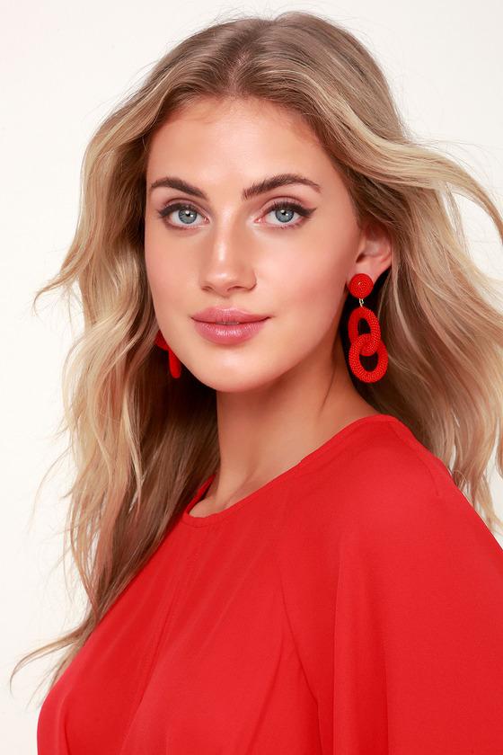 Beadwork It Red Beaded Statement Earrings | Lulus