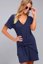 Lulus | Live In Love Navy Blue Knotted Shirt Dress | Size X-small