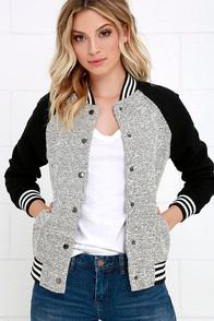 Olive & Oak Batter Up Black And White Baseball Jacket