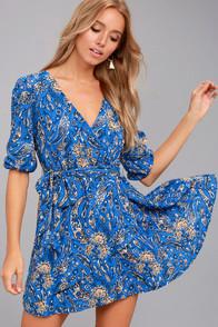 Jack By Bb Dakota Hugh Blue Print Wrap Dress