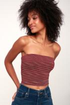 Colie Burgundy And White Striped Tube Top | Lulus