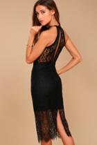 Lulus | Kiss Me At Midnight Black Lace Halter Bodycon Midi Dress | Size Large | 100% Polyester