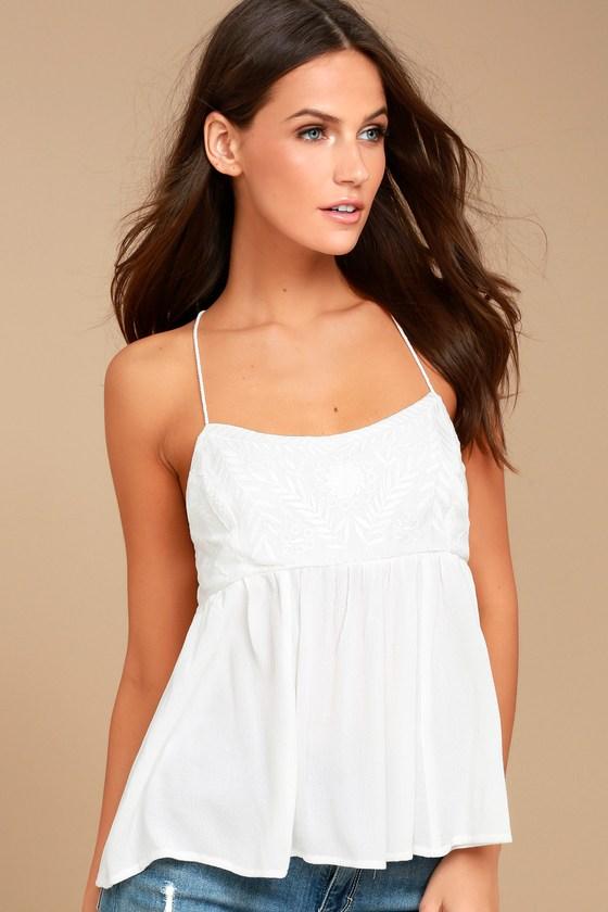 Lulus | Absolute Adoration White Embroidered Top | Size X-large | 100% Rayon