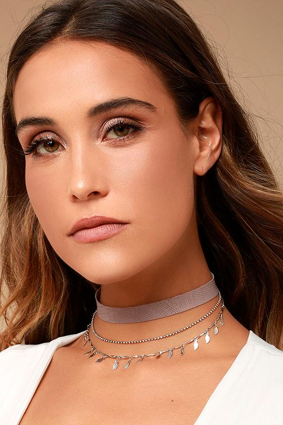 Lulus | Caught My Heart Taupe And Silver Layered Choker Necklace | Vegan Friendly