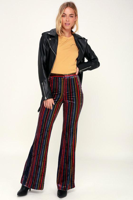 She's A Rainbow Multi Stripe Velvet Bell Bottom Pants | Lulus