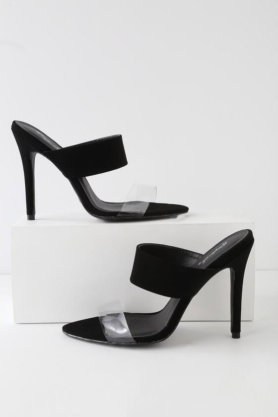 Qupid Buffy Black Nubuck High Heel Sandal Heels | Lulus
