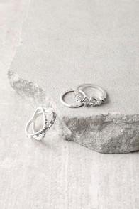 Lulus Chic Contrast Silver Rhinestone Ring Set