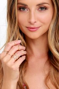 Lulus Milky Way Meandering Gold Rhinestone Ring Set