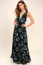 Lulus Remember The Days Navy Blue Floral Print Maxi Dress
