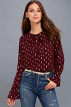 Lulus | Good As Gilt Gold And Burgundy Print Long Sleeve Top