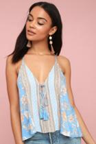 Chasing Hearts Light Tan And Light Blue Floral Print Tank Top | Lulus